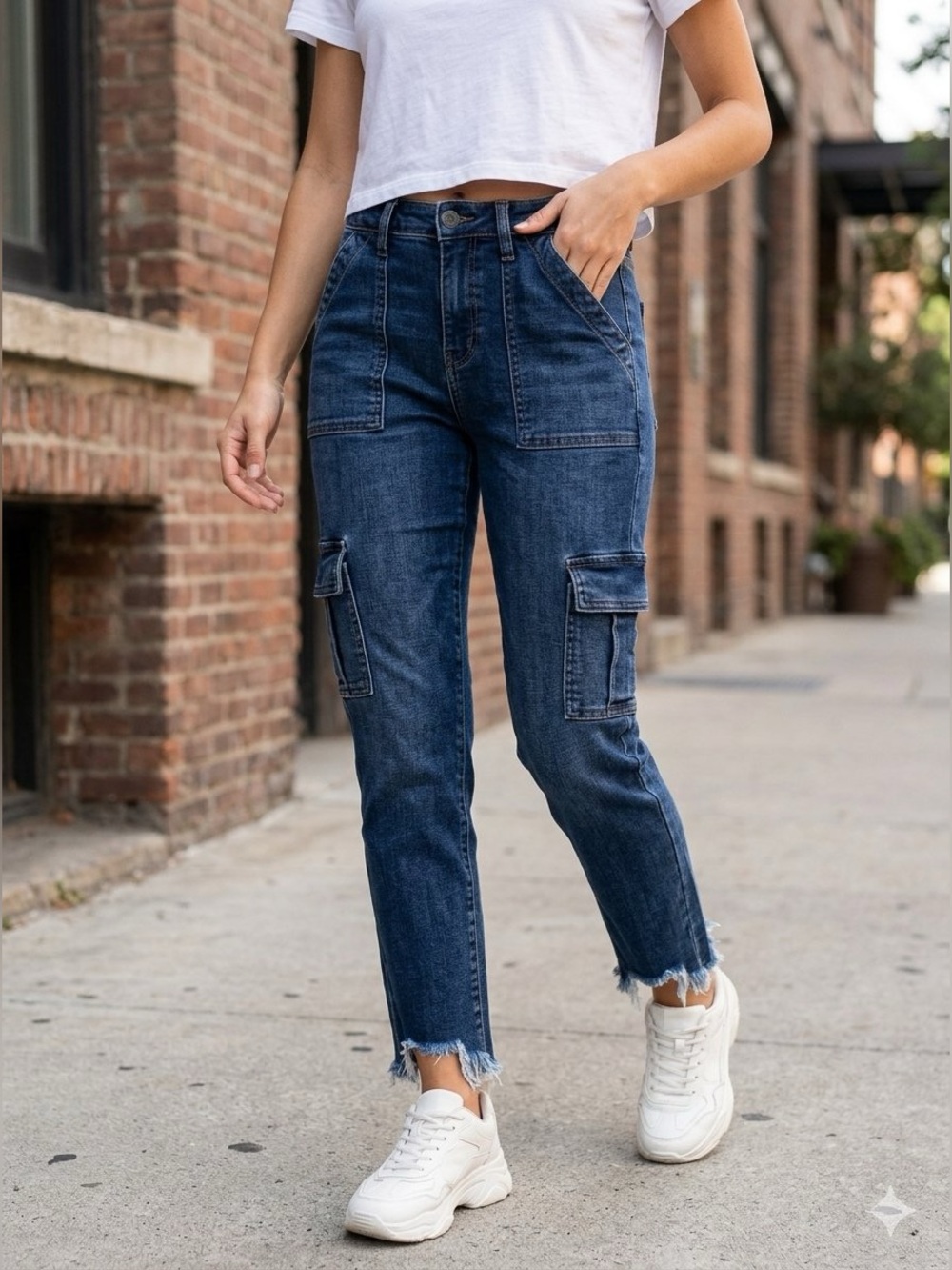 Hidden Denim Dark Blue Straight Leg Cargo Jeans *26*